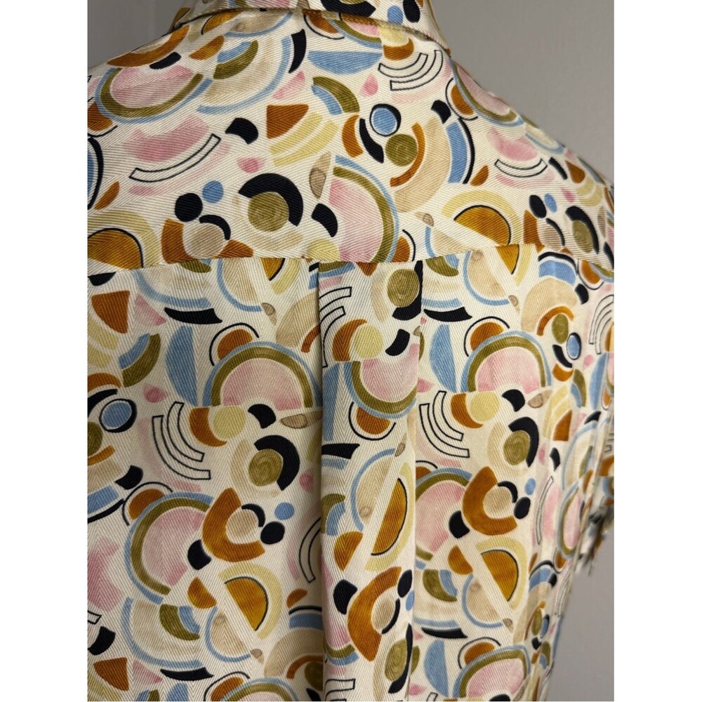 Lafayette 148 100% Silk Art Deco Geometric Print Short Sleeve Blouse M - Picture 10 of 13